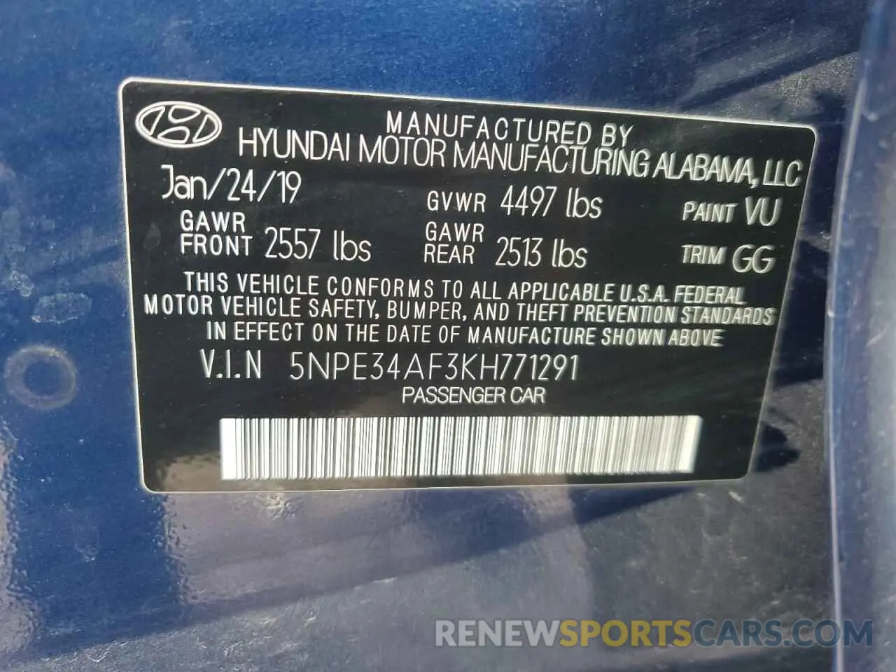 12 Photograph of a damaged car 5NPE34AF3KH771291 HYUNDAI SONATA 2019