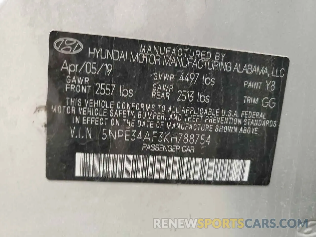 12 Photograph of a damaged car 5NPE34AF3KH788754 HYUNDAI SONATA 2019