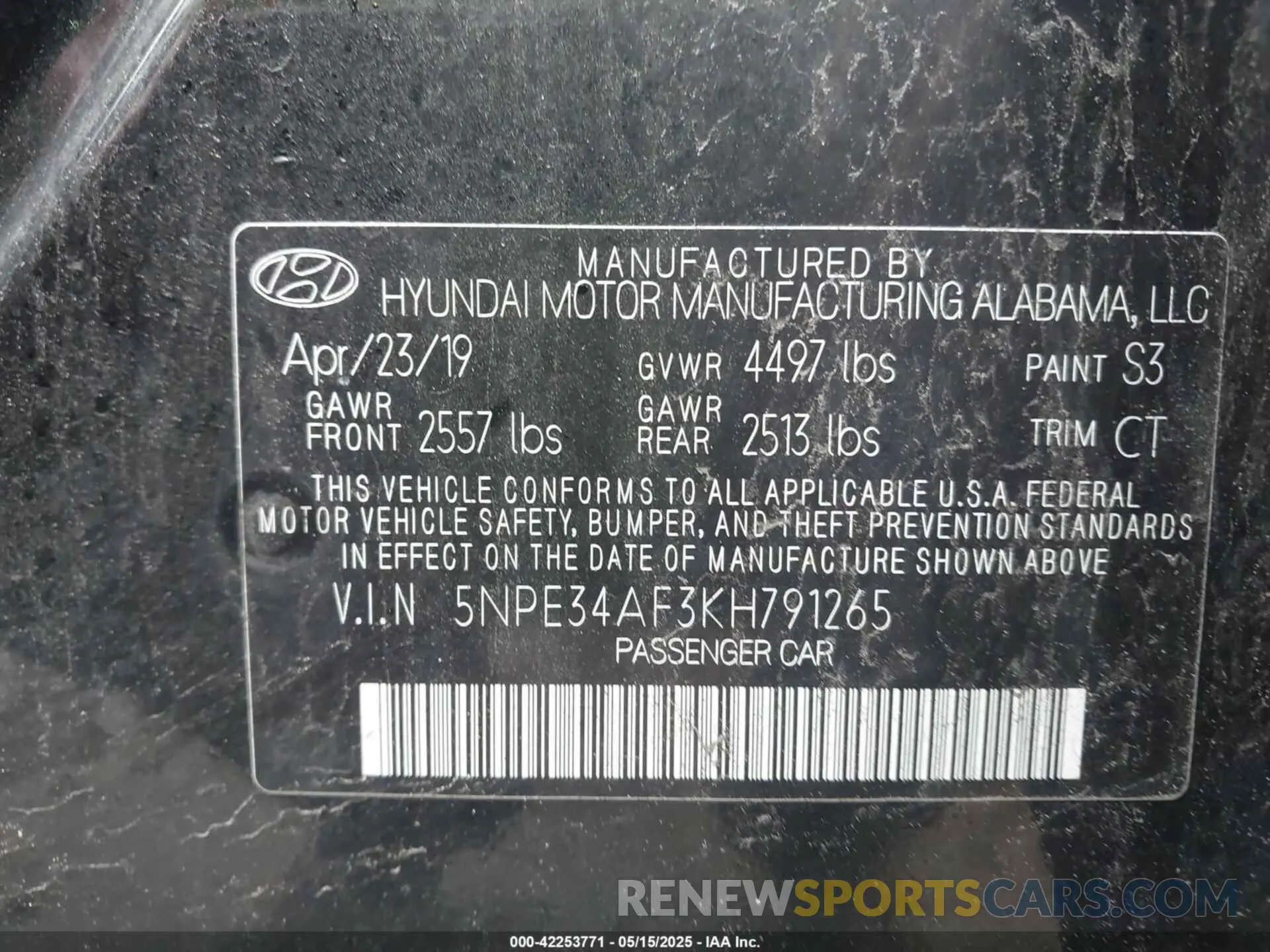 9 Photograph of a damaged car 5NPE34AF3KH791265 HYUNDAI SONATA 2019