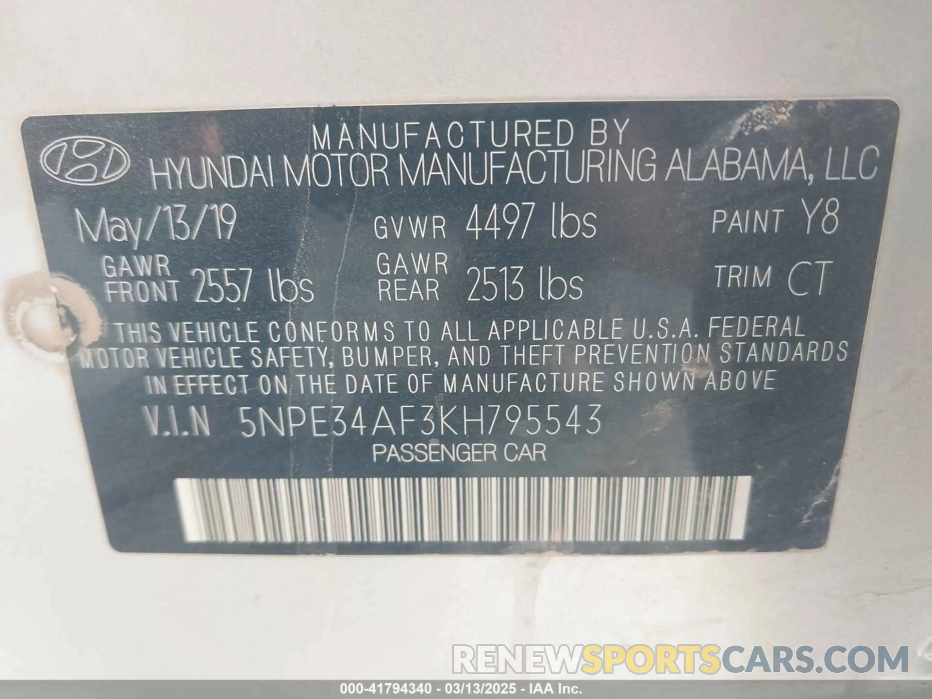 9 Photograph of a damaged car 5NPE34AF3KH795543 HYUNDAI SONATA 2019