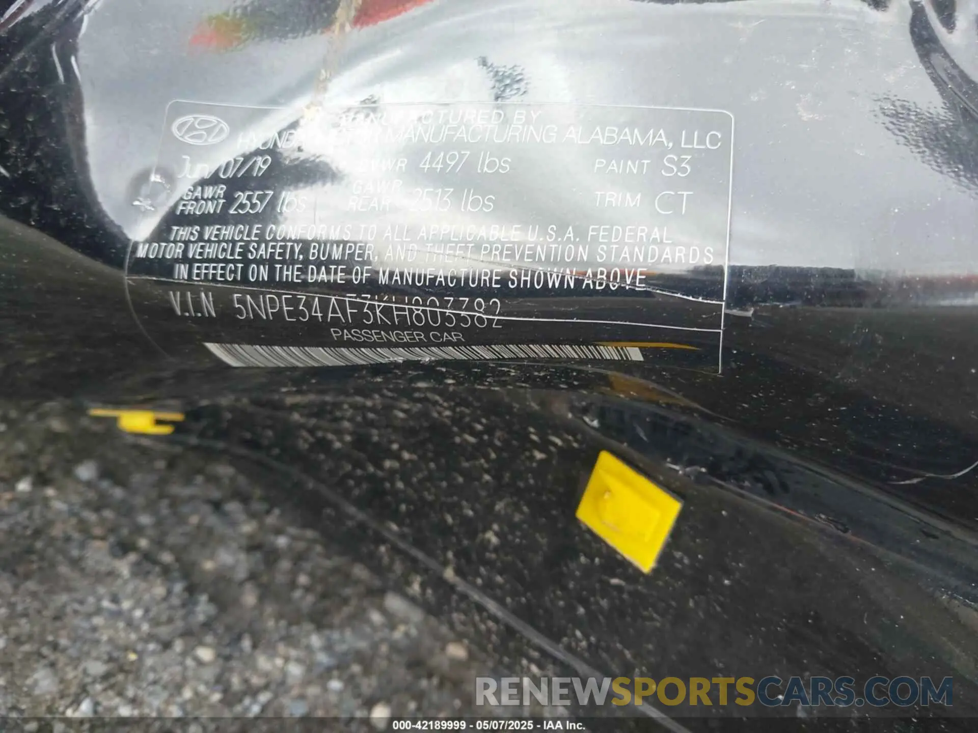9 Photograph of a damaged car 5NPE34AF3KH803382 HYUNDAI SONATA 2019