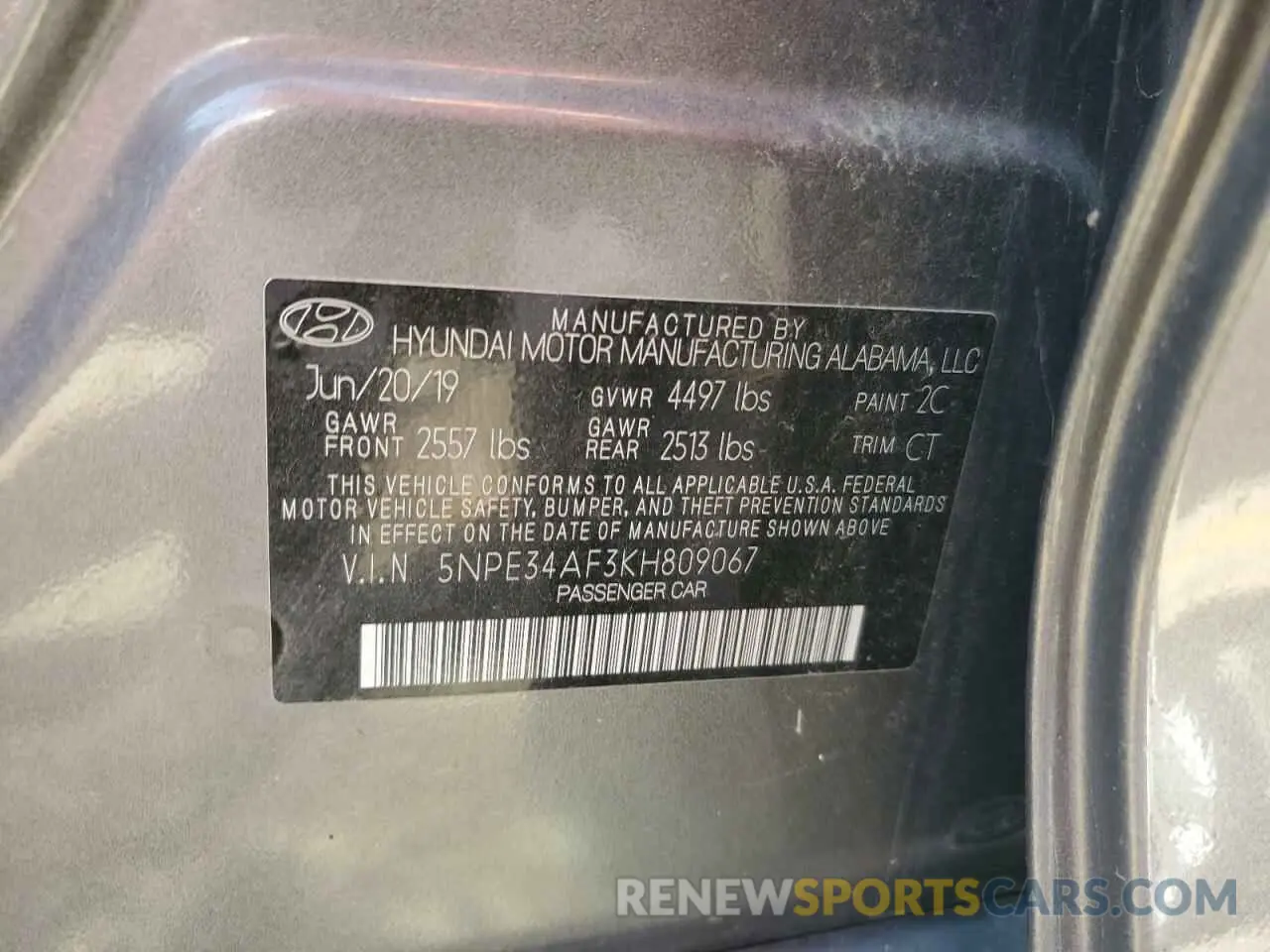 12 Photograph of a damaged car 5NPE34AF3KH809067 HYUNDAI SONATA 2019