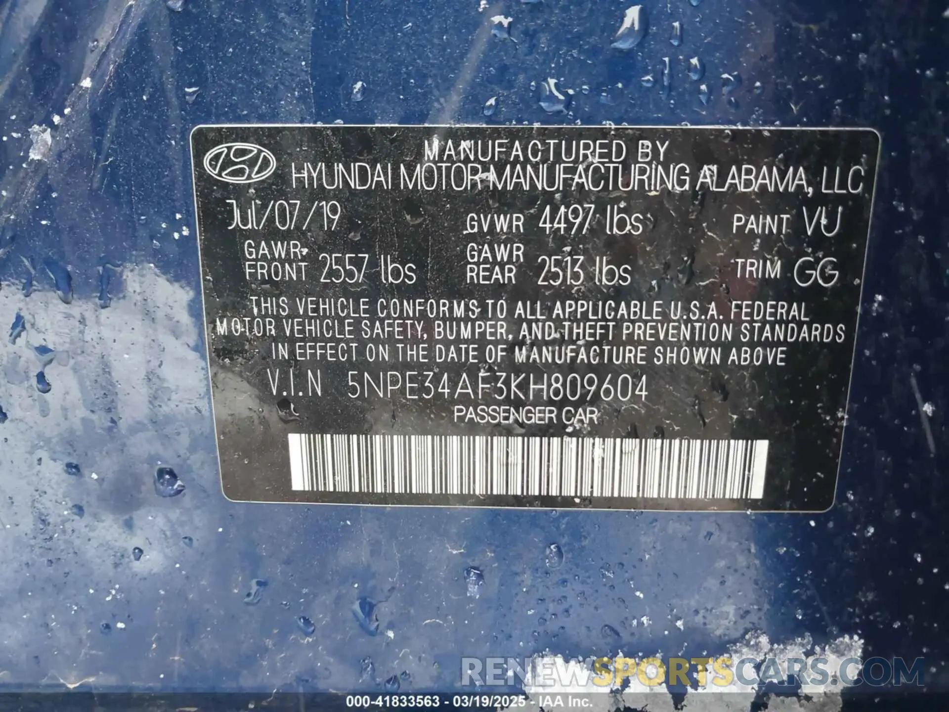 9 Photograph of a damaged car 5NPE34AF3KH809604 HYUNDAI SONATA 2019