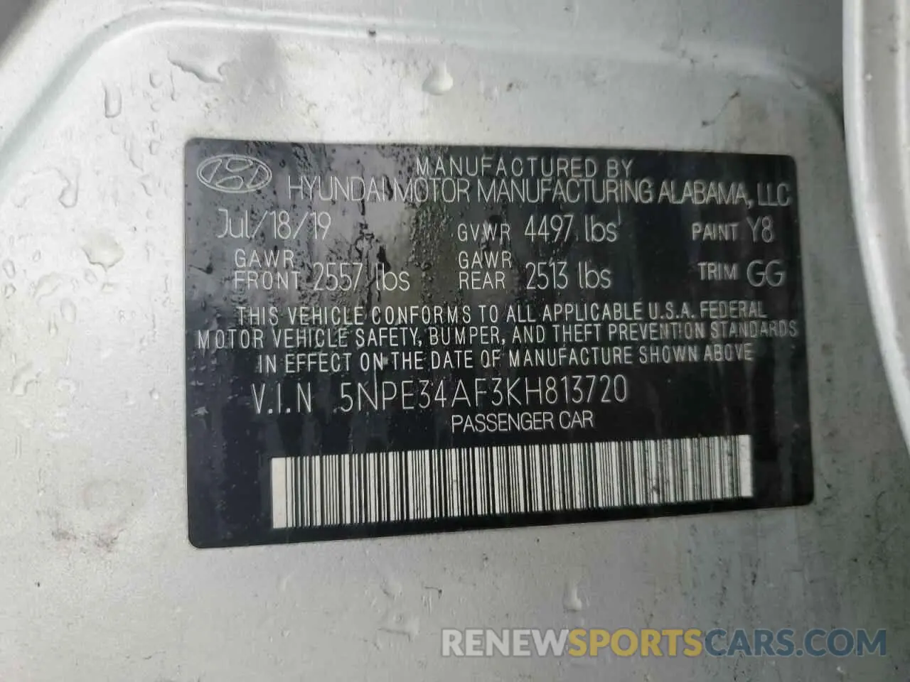 12 Photograph of a damaged car 5NPE34AF3KH813720 HYUNDAI SONATA 2019