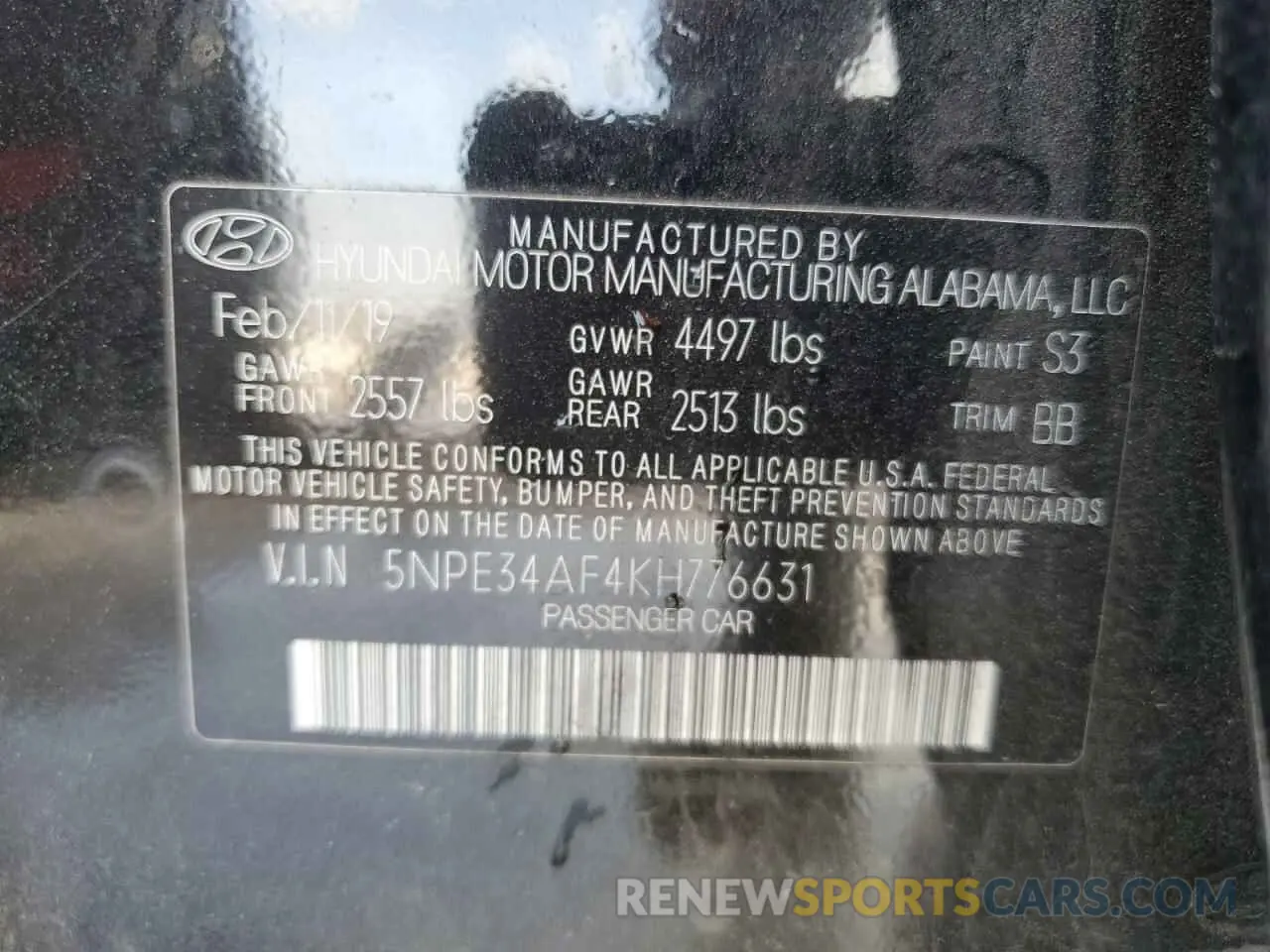 12 Photograph of a damaged car 5NPE34AF4KH776631 HYUNDAI SONATA 2019