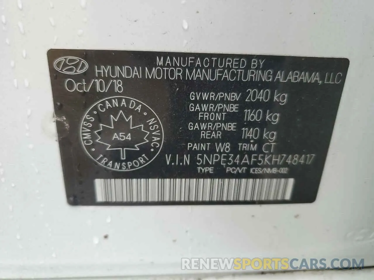 12 Photograph of a damaged car 5NPE34AF5KH748417 HYUNDAI SONATA 2019