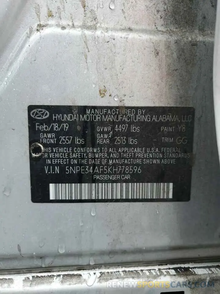13 Photograph of a damaged car 5NPE34AF5KH778596 HYUNDAI SONATA 2019
