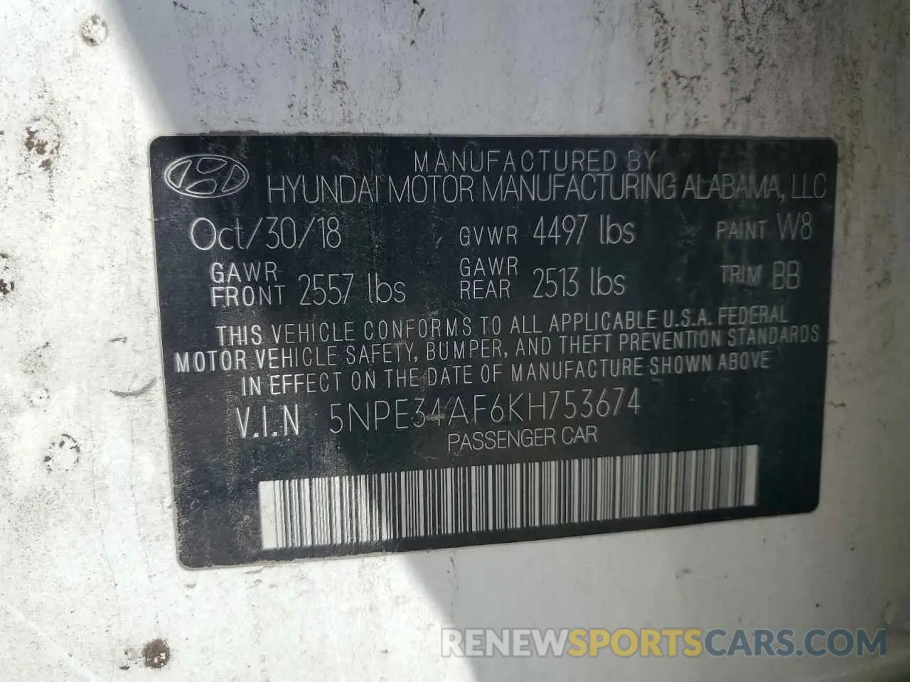 12 Photograph of a damaged car 5NPE34AF6KH753674 HYUNDAI SONATA 2019