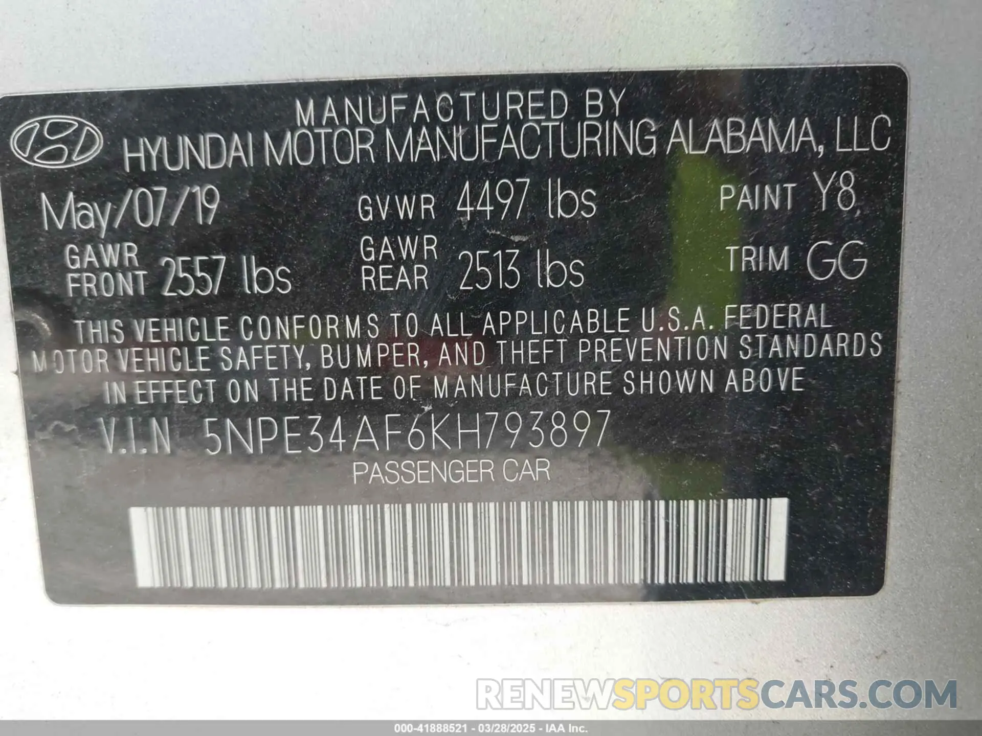 9 Photograph of a damaged car 5NPE34AF6KH793897 HYUNDAI SONATA 2019