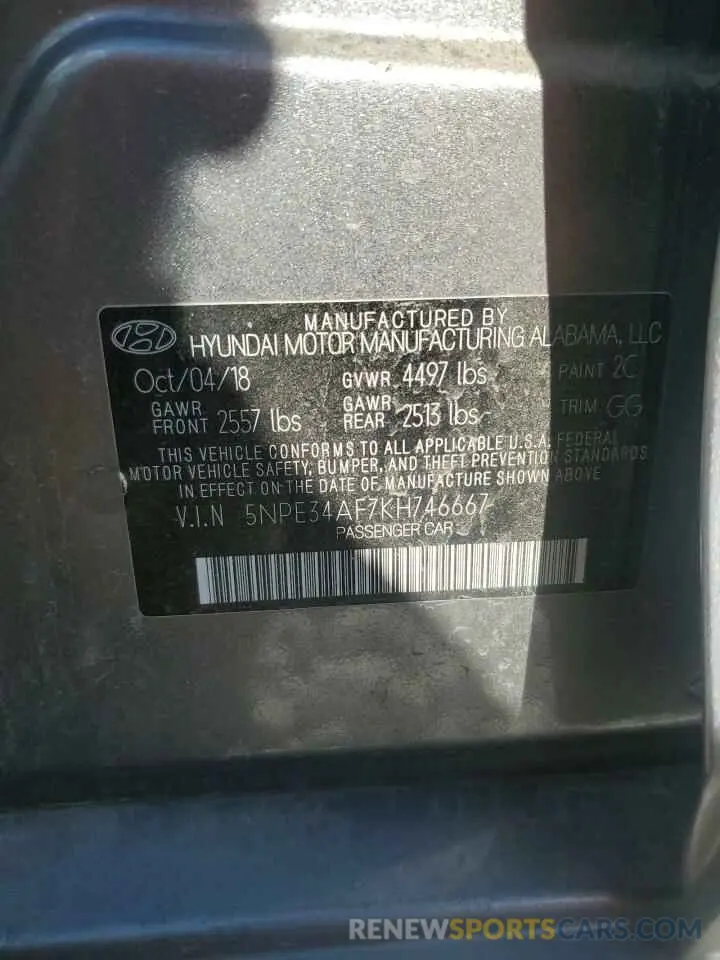 12 Photograph of a damaged car 5NPE34AF7KH746667 HYUNDAI SONATA 2019