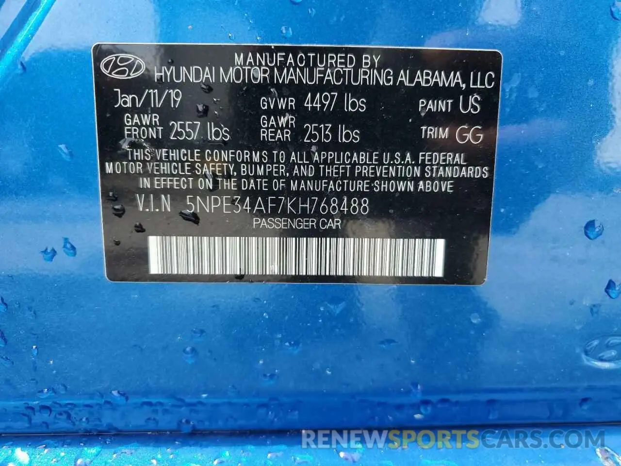 13 Photograph of a damaged car 5NPE34AF7KH768488 HYUNDAI SONATA 2019