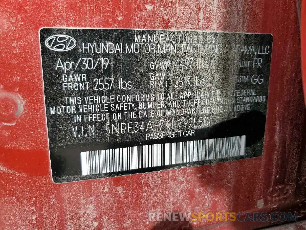 12 Photograph of a damaged car 5NPE34AF7KH792550 HYUNDAI SONATA 2019
