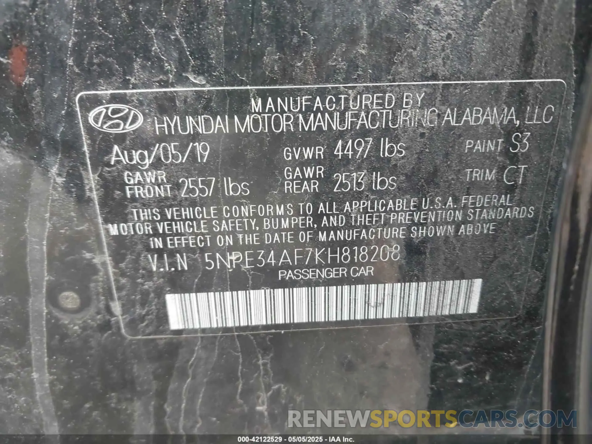 9 Photograph of a damaged car 5NPE34AF7KH818208 HYUNDAI SONATA 2019
