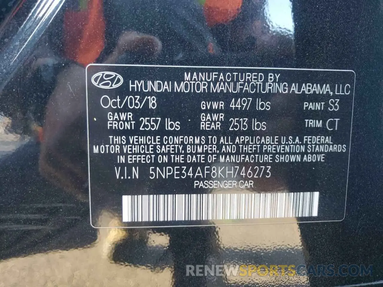 12 Photograph of a damaged car 5NPE34AF8KH746273 HYUNDAI SONATA 2019