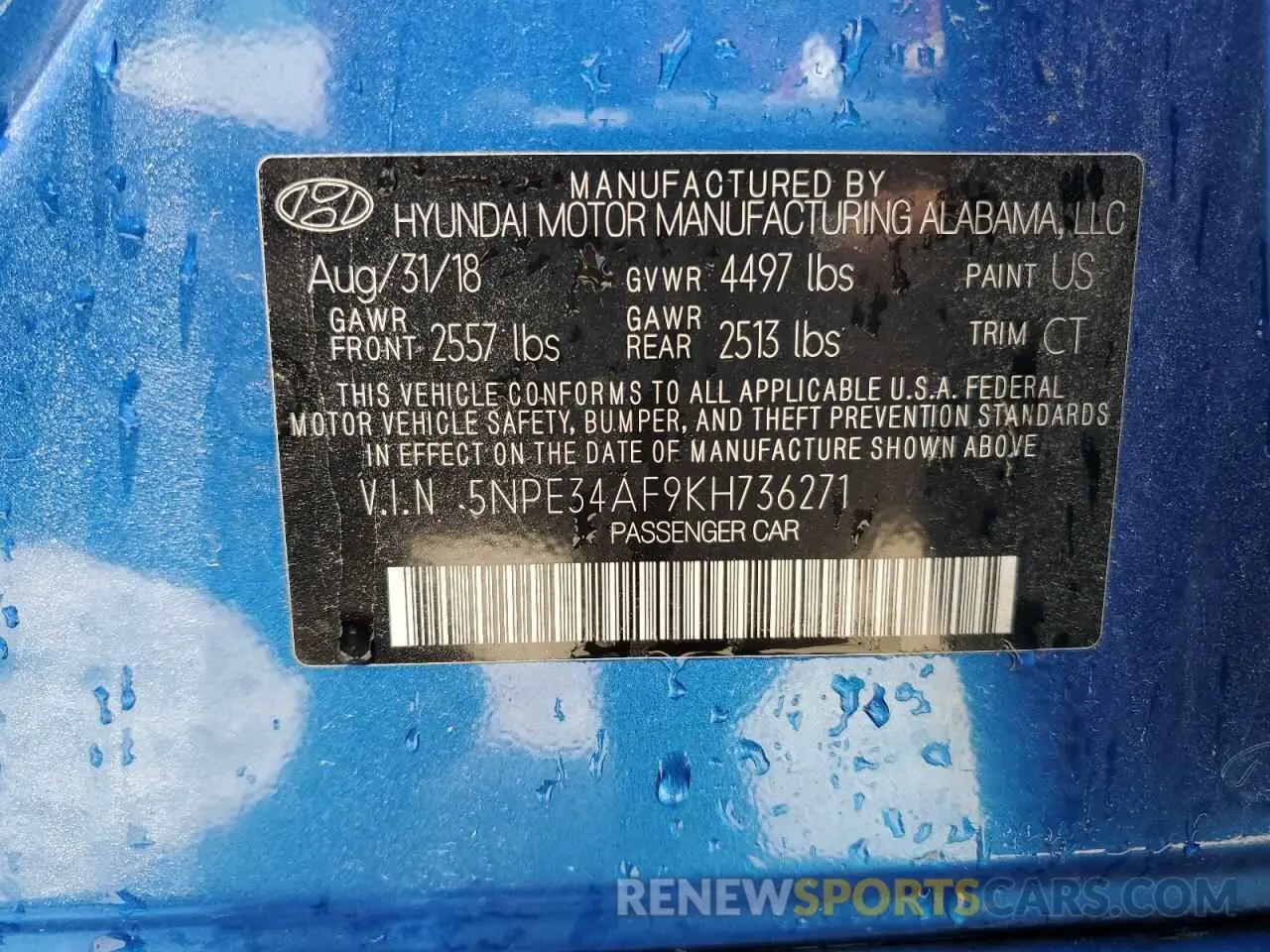 13 Photograph of a damaged car 5NPE34AF9KH736271 HYUNDAI SONATA 2019