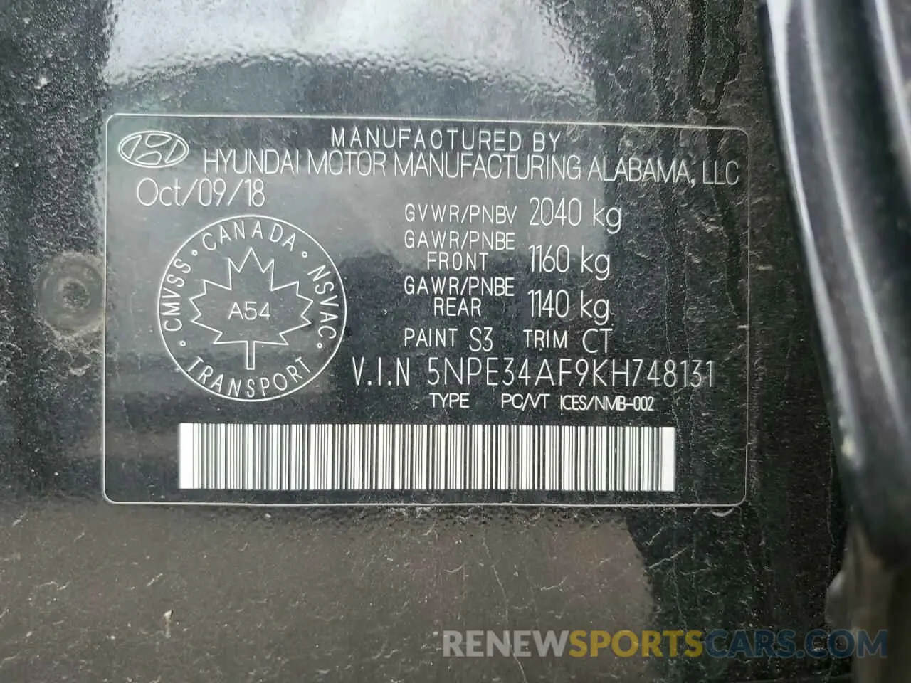 12 Photograph of a damaged car 5NPE34AF9KH748131 HYUNDAI SONATA 2019
