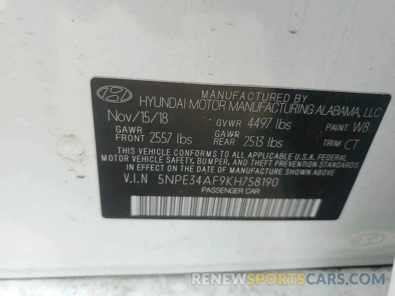 14 Photograph of a damaged car 5NPE34AF9KH758190 HYUNDAI SONATA 2019