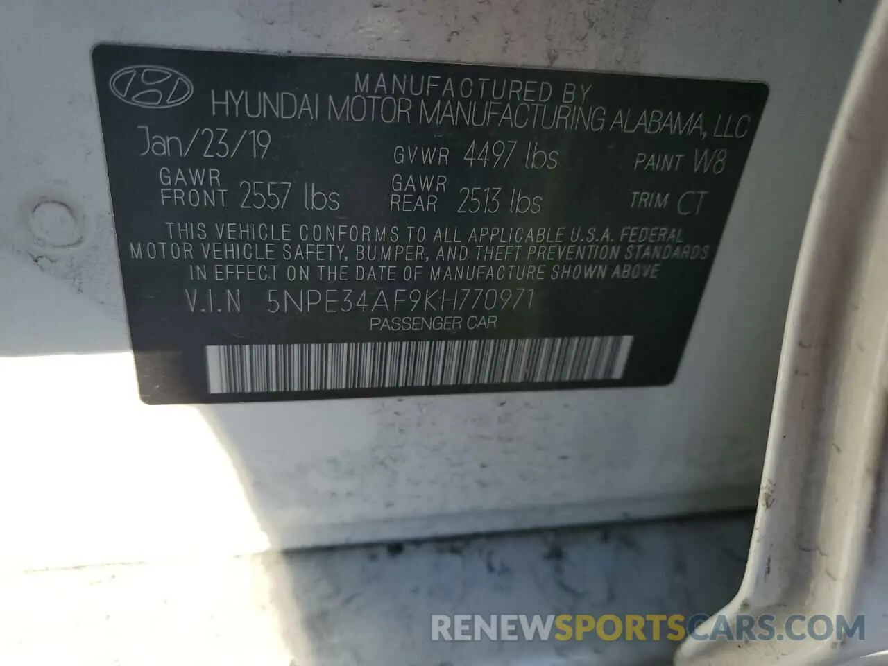 12 Photograph of a damaged car 5NPE34AF9KH770971 HYUNDAI SONATA 2019
