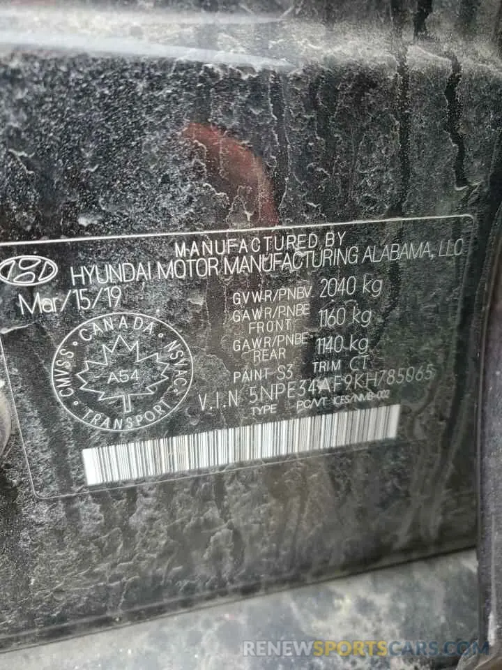 12 Photograph of a damaged car 5NPE34AF9KH785065 HYUNDAI SONATA 2019