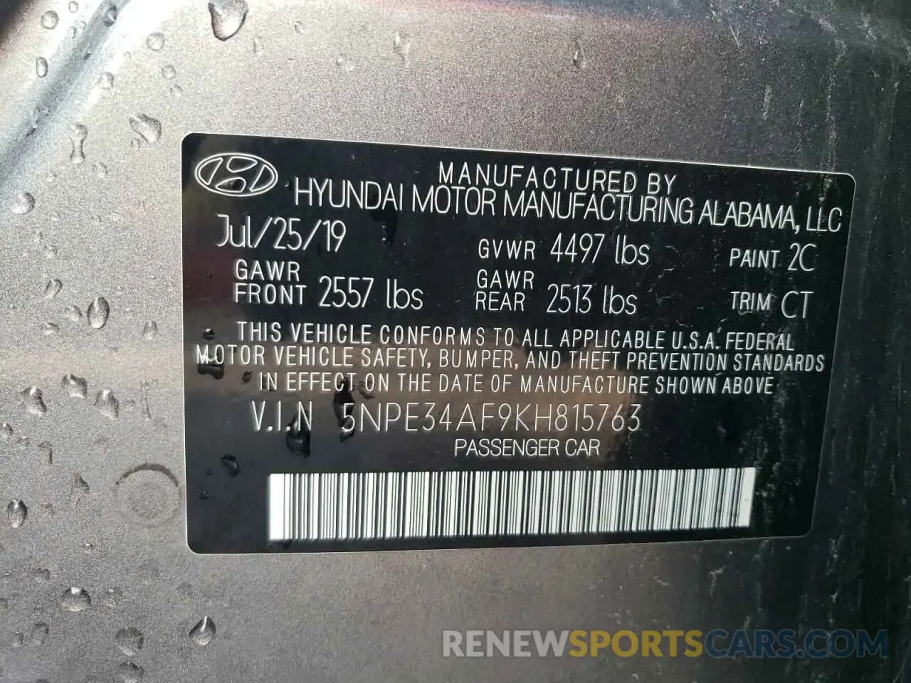 12 Photograph of a damaged car 5NPE34AF9KH815763 HYUNDAI SONATA 2019