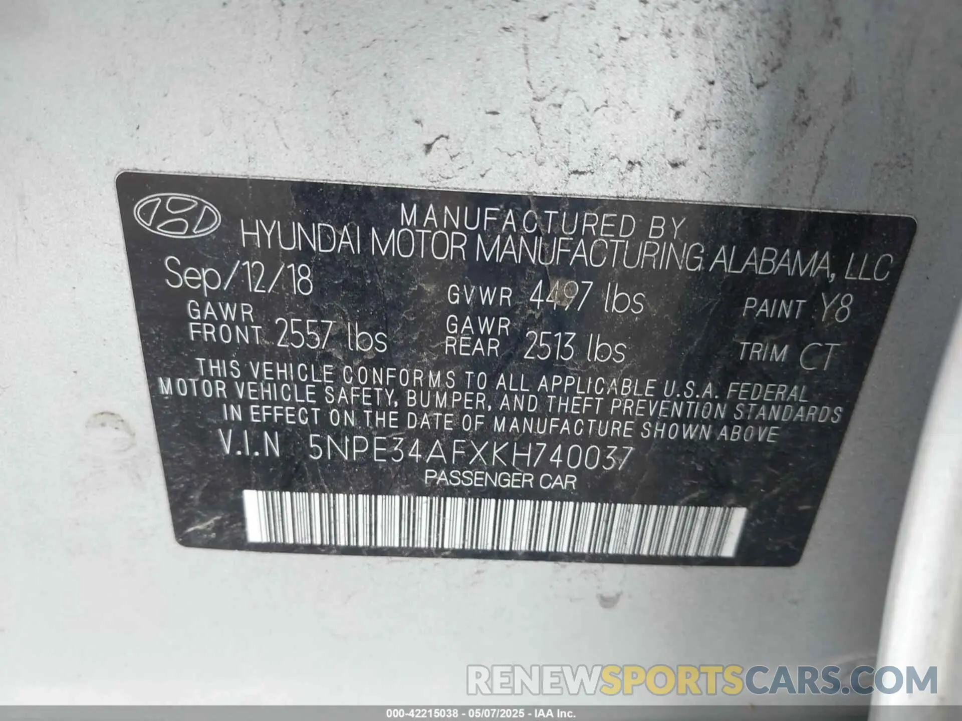 9 Photograph of a damaged car 5NPE34AFXKH740037 HYUNDAI SONATA 2019