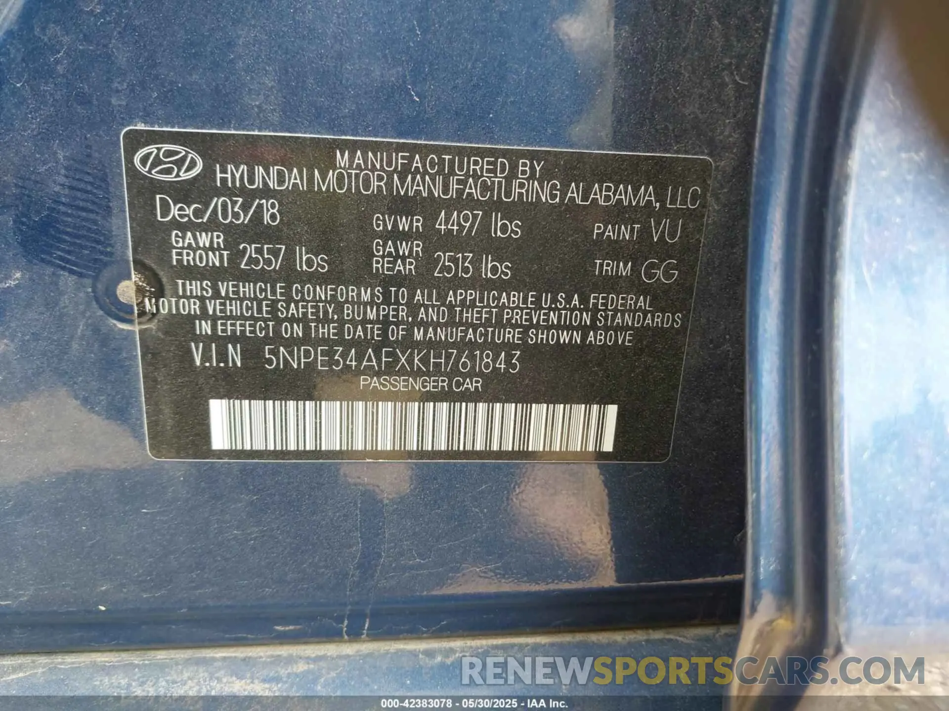 9 Photograph of a damaged car 5NPE34AFXKH761843 HYUNDAI SONATA 2019