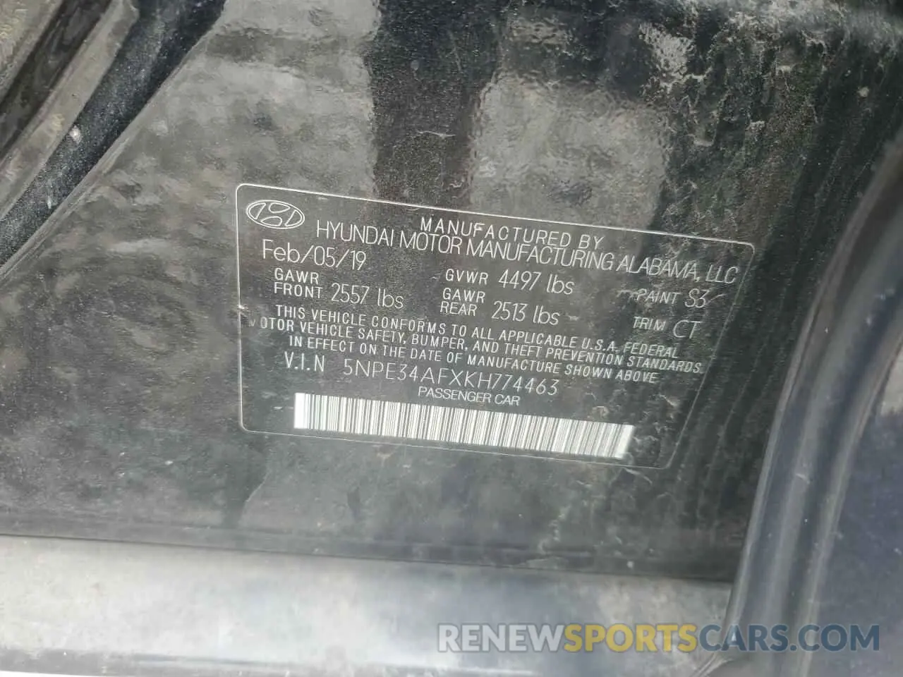 12 Photograph of a damaged car 5NPE34AFXKH774463 HYUNDAI SONATA 2019