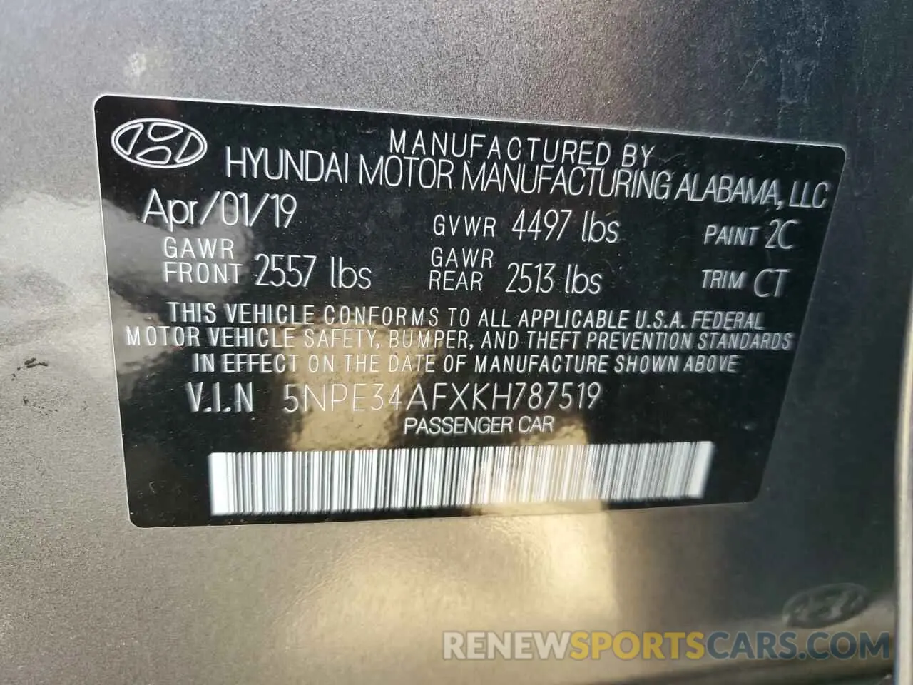 15 Photograph of a damaged car 5NPE34AFXKH787519 HYUNDAI SONATA 2019