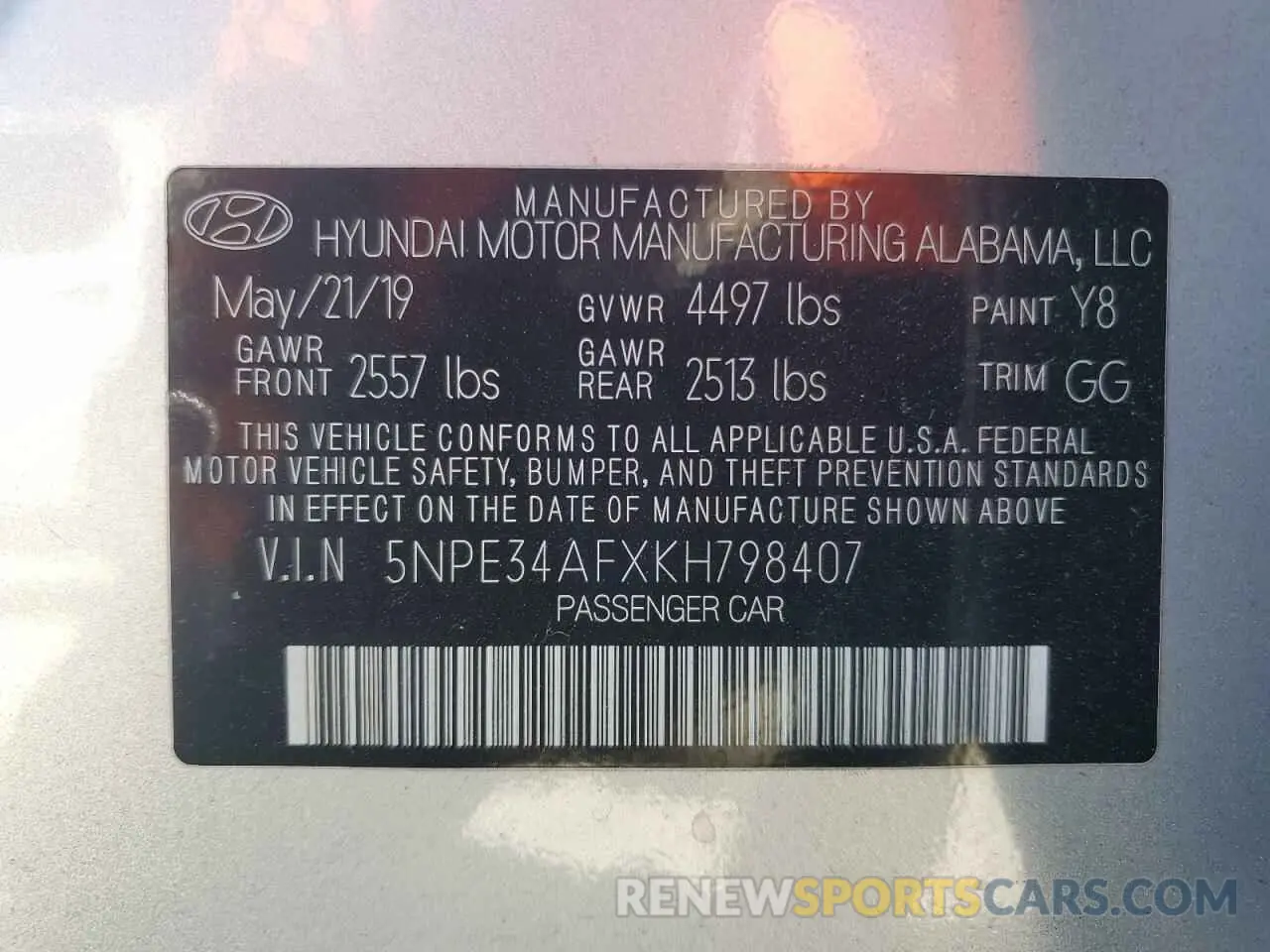 13 Photograph of a damaged car 5NPE34AFXKH798407 HYUNDAI SONATA 2019