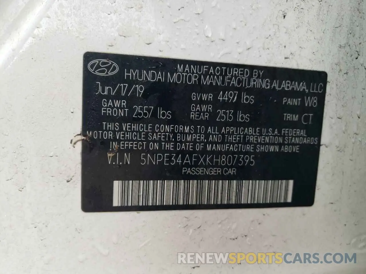 12 Photograph of a damaged car 5NPE34AFXKH807395 HYUNDAI SONATA 2019