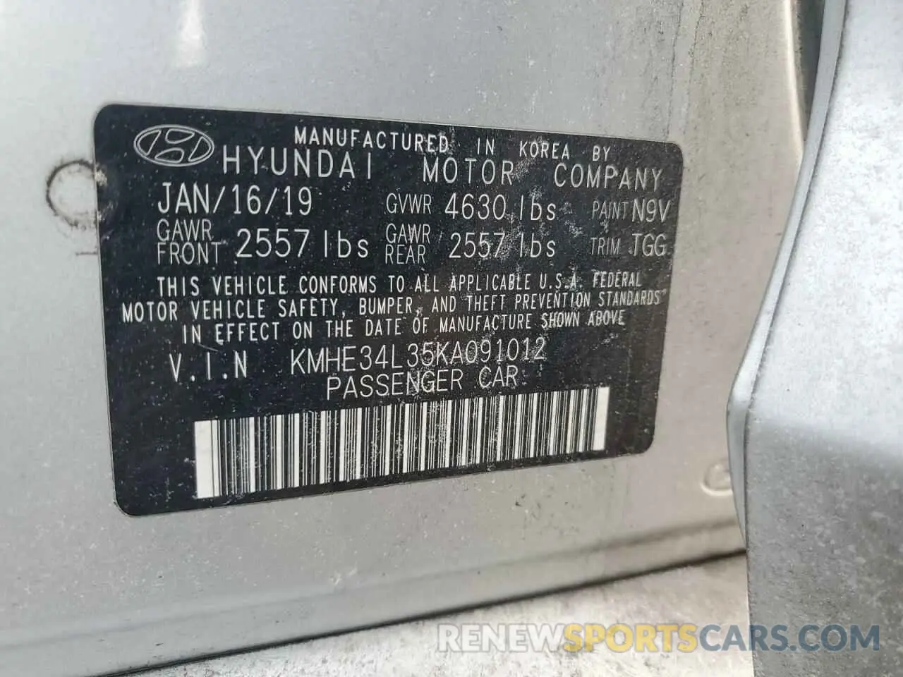 14 Photograph of a damaged car KMHE34L35KA091012 HYUNDAI SONATA 2019