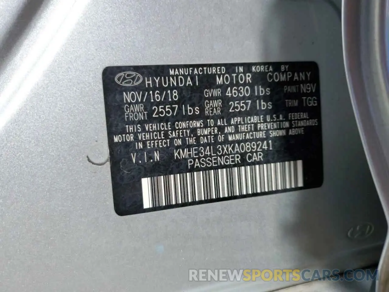 14 Photograph of a damaged car KMHE34L3XKA089241 HYUNDAI SONATA 2019