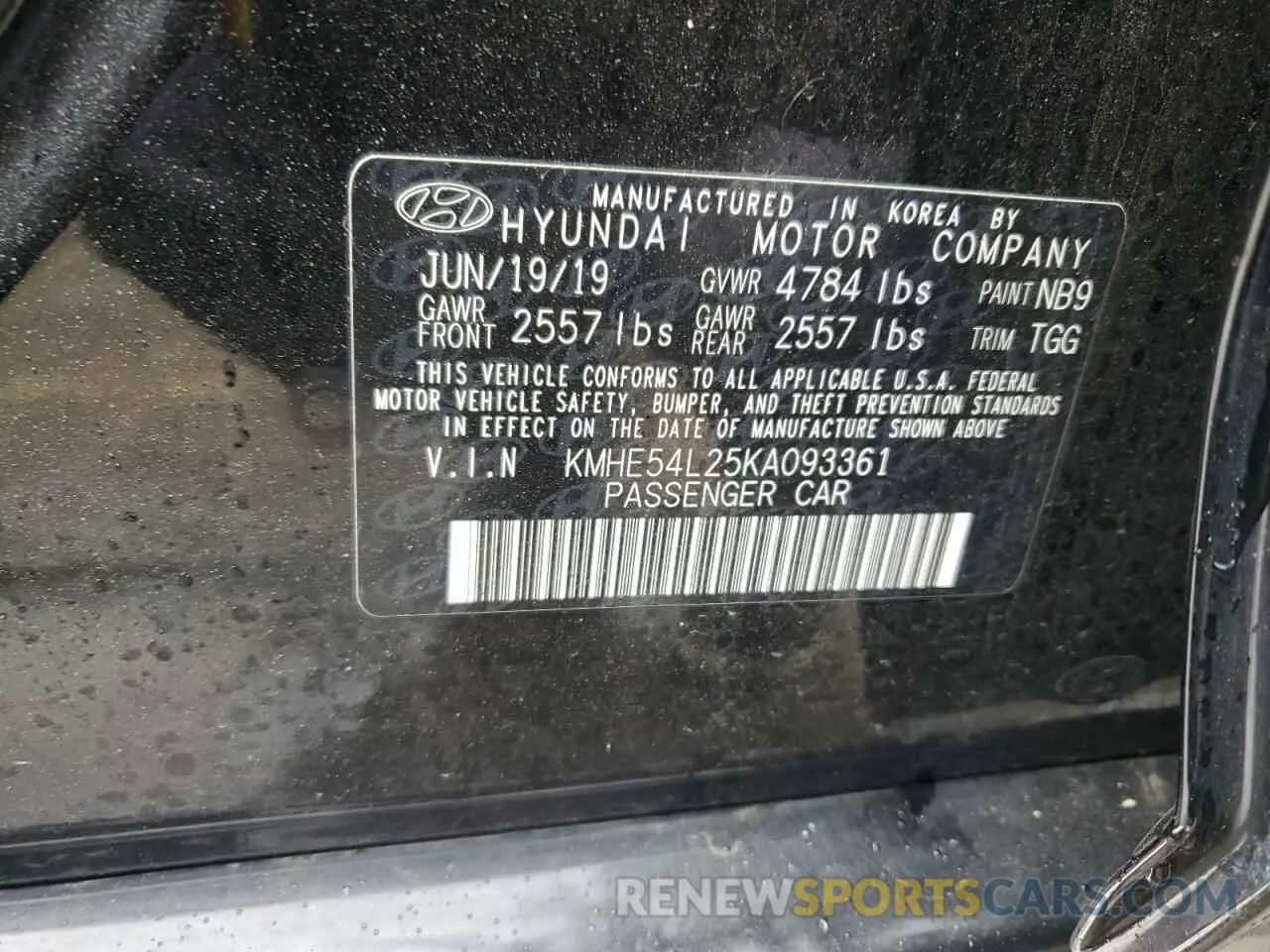 12 Photograph of a damaged car KMHE54L25KA093361 HYUNDAI SONATA 2019