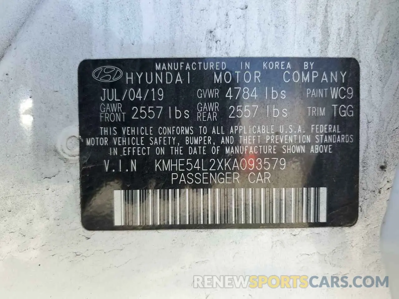 12 Photograph of a damaged car KMHE54L2XKA093579 HYUNDAI SONATA 2019