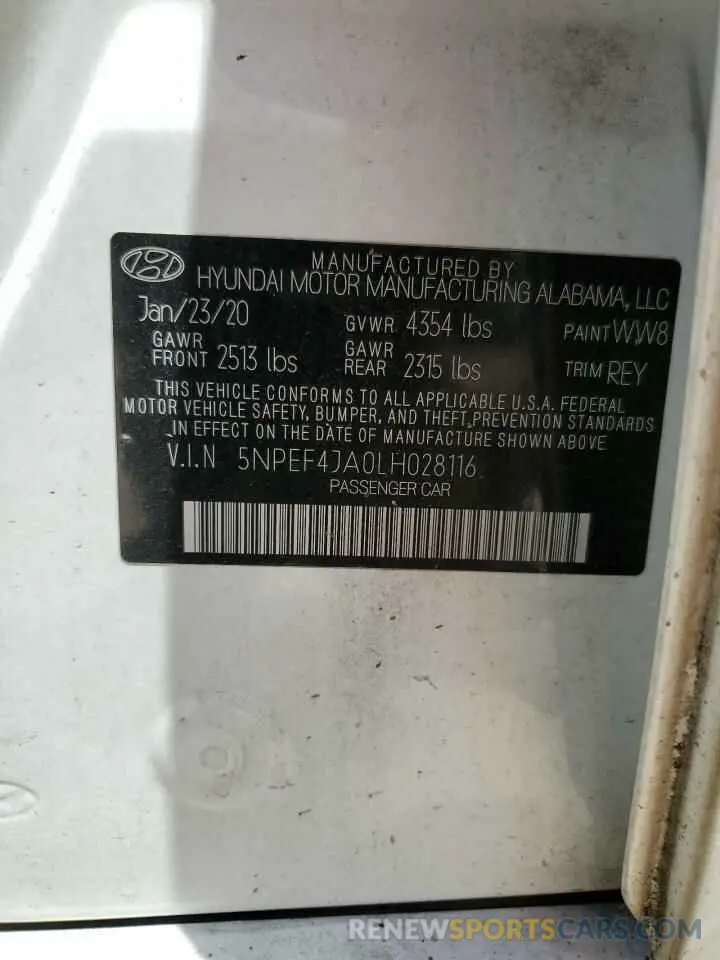 13 Photograph of a damaged car 5NPEF4JA0LH028116 HYUNDAI SONATA 2020