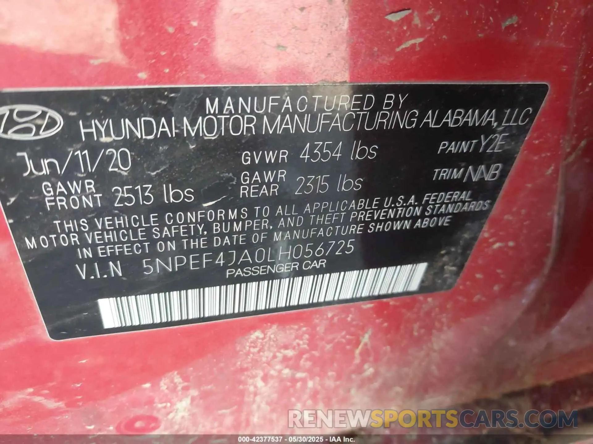 9 Photograph of a damaged car 5NPEF4JA0LH056725 HYUNDAI SONATA 2020