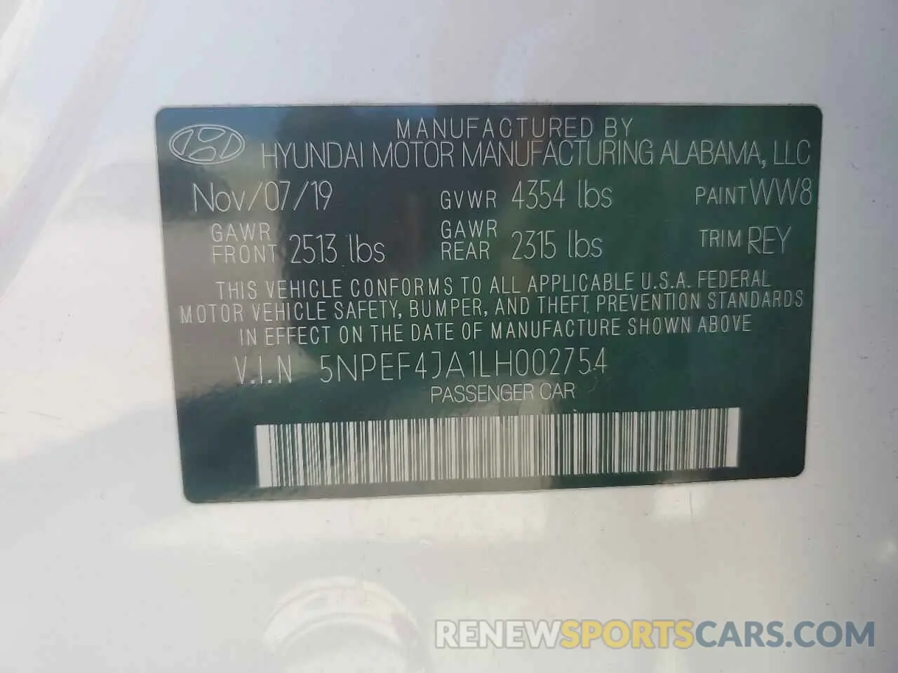 12 Photograph of a damaged car 5NPEF4JA1LH002754 HYUNDAI SONATA 2020