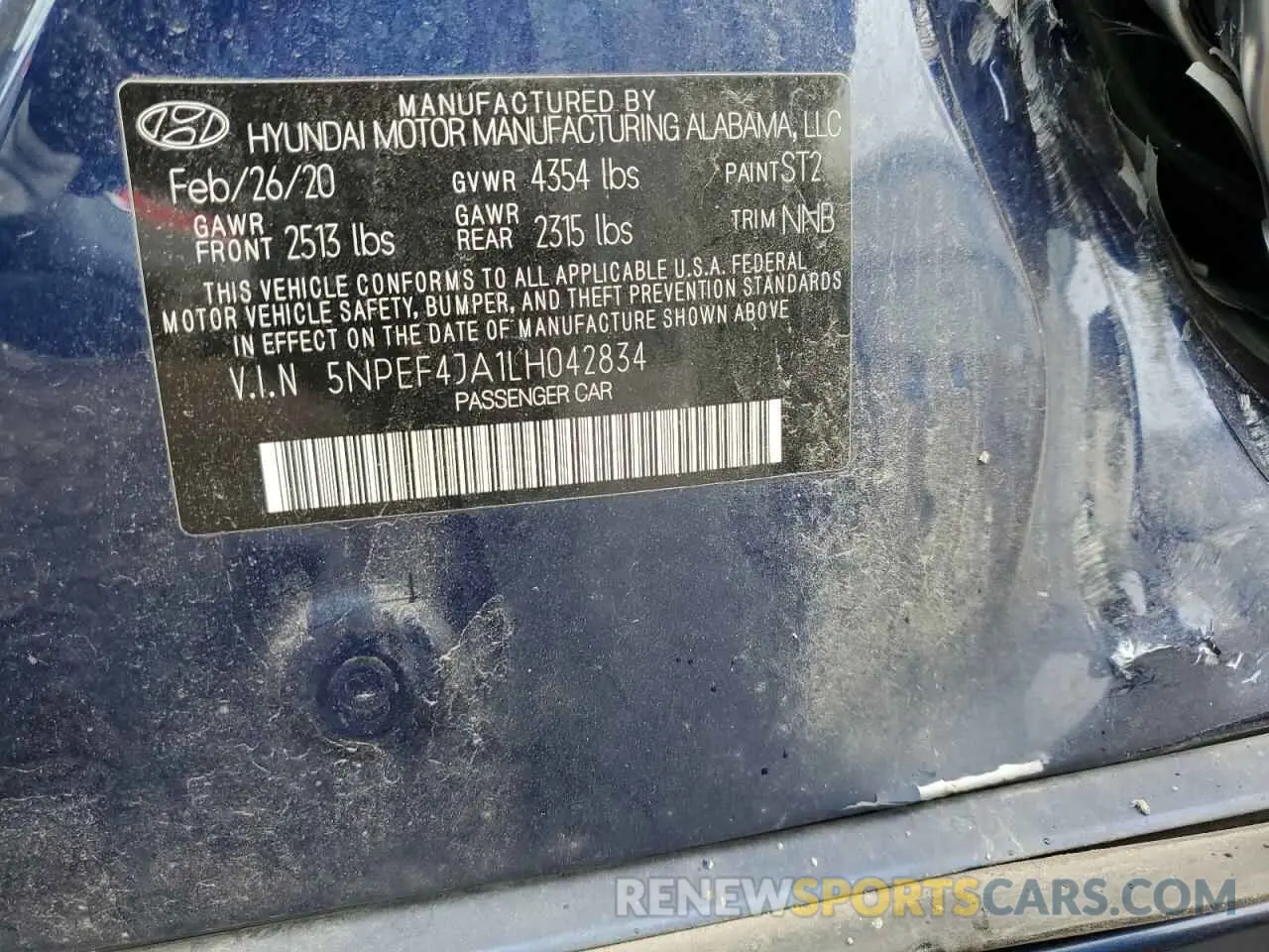 12 Photograph of a damaged car 5NPEF4JA1LH042834 HYUNDAI SONATA 2020