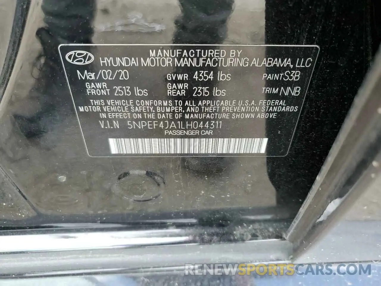 12 Photograph of a damaged car 5NPEF4JA1LH044311 HYUNDAI SONATA 2020