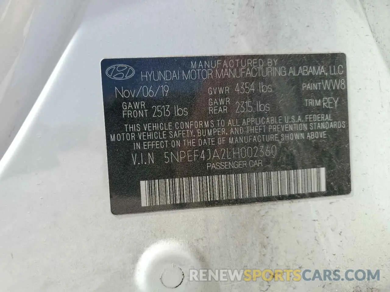 12 Photograph of a damaged car 5NPEF4JA2LH002360 HYUNDAI SONATA 2020