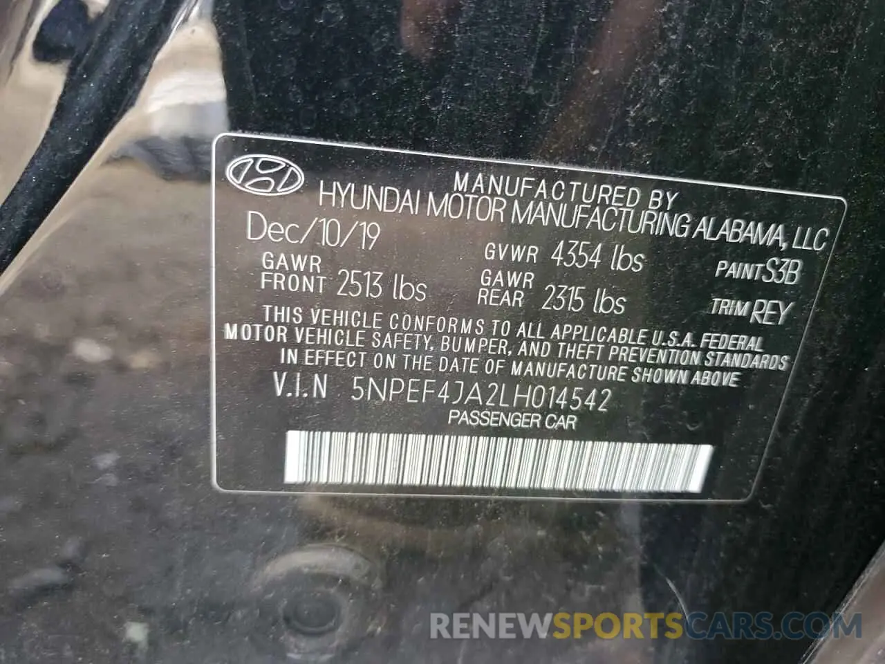 13 Photograph of a damaged car 5NPEF4JA2LH014542 HYUNDAI SONATA 2020