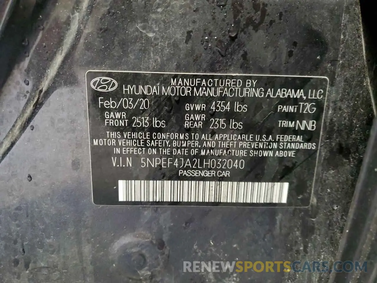 13 Photograph of a damaged car 5NPEF4JA2LH032040 HYUNDAI SONATA 2020