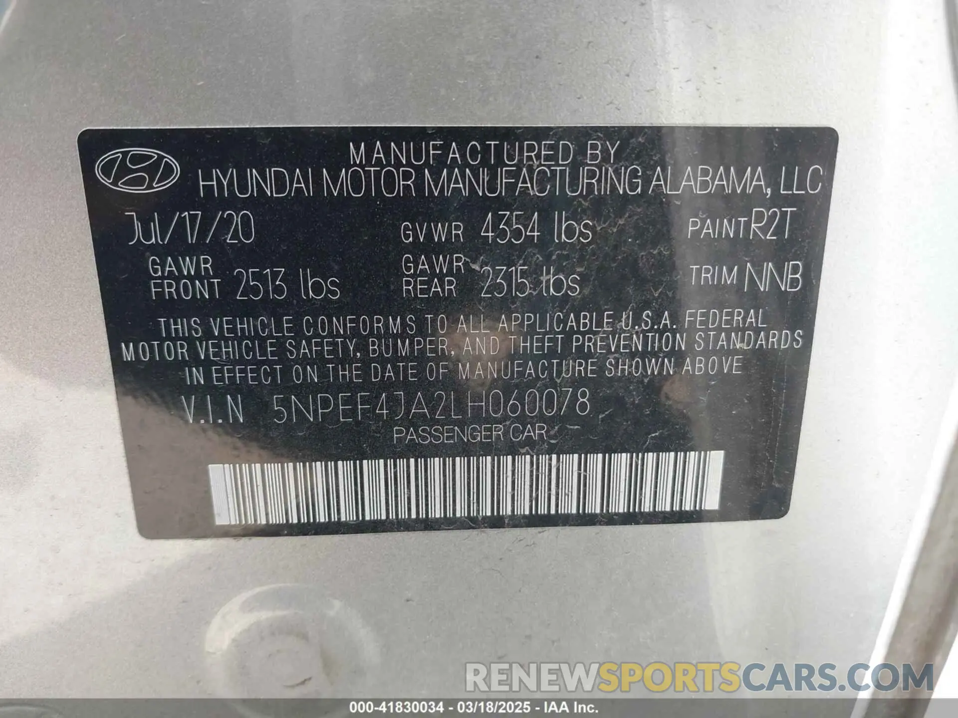 9 Photograph of a damaged car 5NPEF4JA2LH060078 HYUNDAI SONATA 2020
