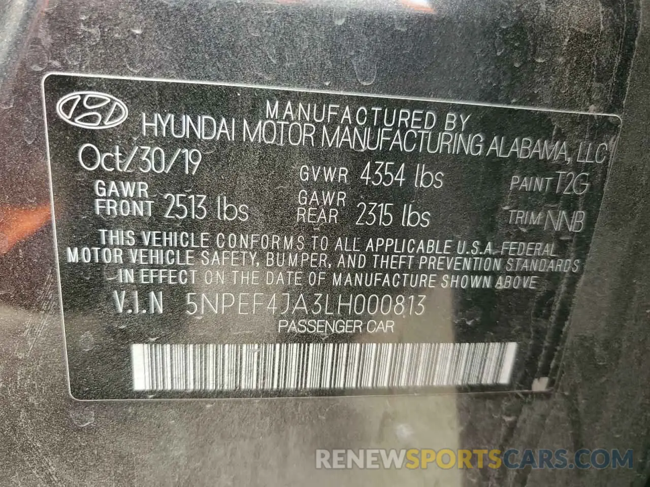 12 Photograph of a damaged car 5NPEF4JA3LH000813 HYUNDAI SONATA 2020