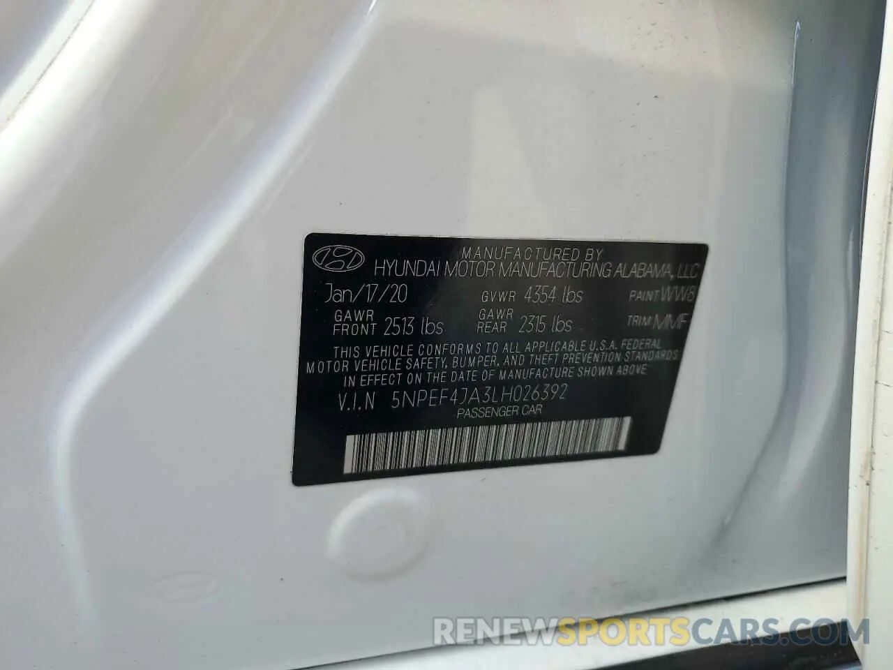 12 Photograph of a damaged car 5NPEF4JA3LH026392 HYUNDAI SONATA 2020