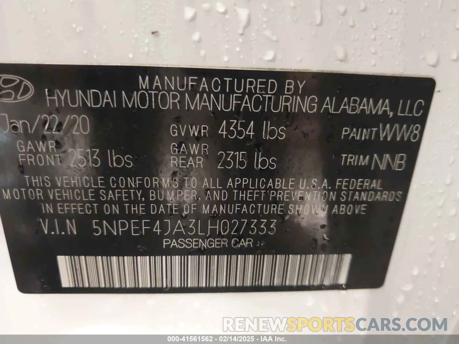 9 Photograph of a damaged car 5NPEF4JA3LH027333 HYUNDAI SONATA 2020
