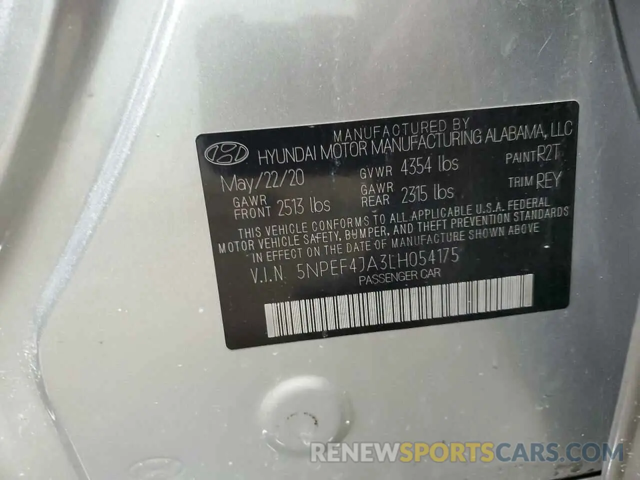 12 Photograph of a damaged car 5NPEF4JA3LH054175 HYUNDAI SONATA 2020