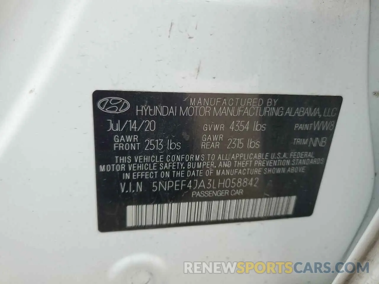 12 Photograph of a damaged car 5NPEF4JA3LH058842 HYUNDAI SONATA 2020