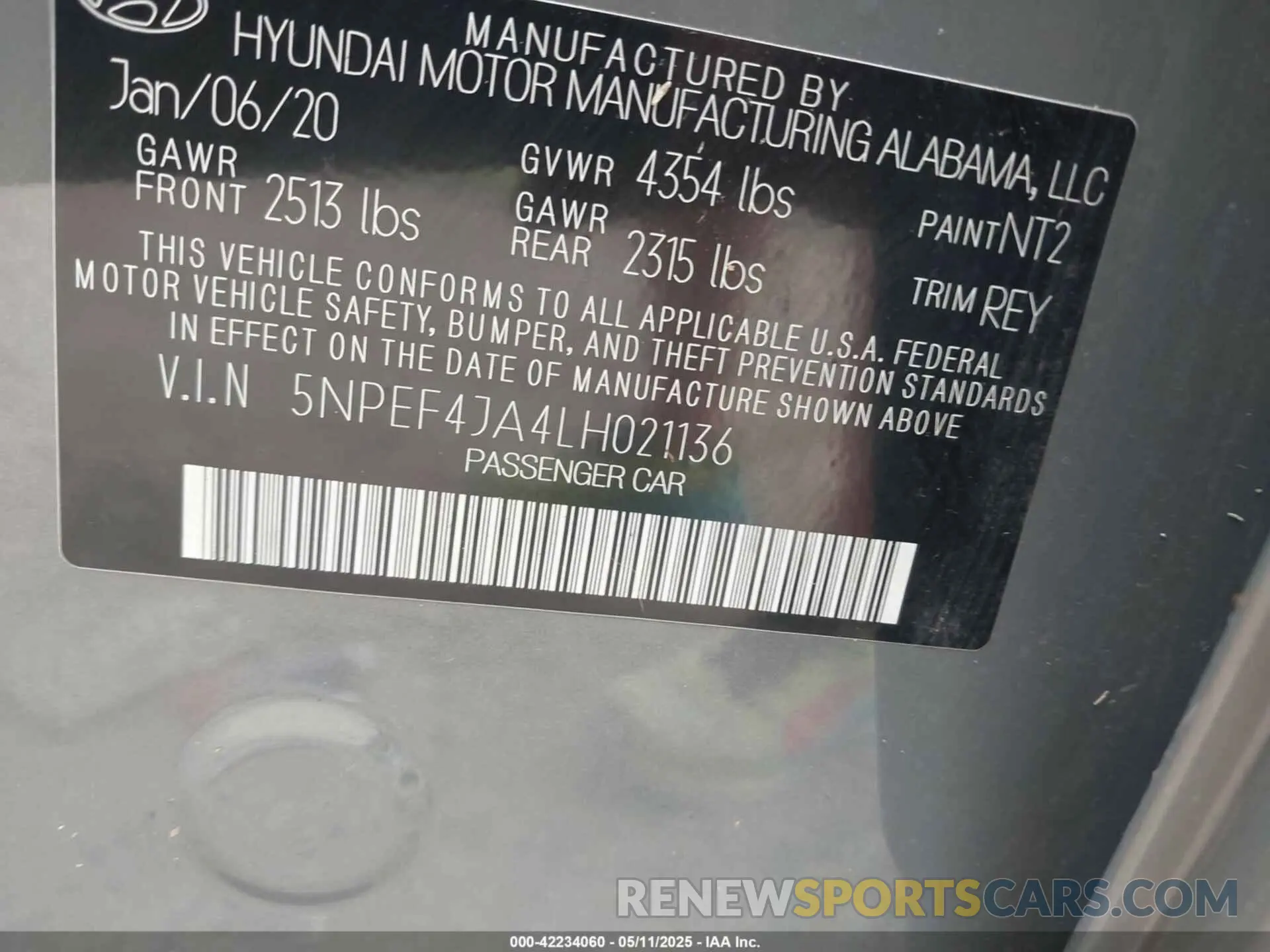 9 Photograph of a damaged car 5NPEF4JA4LH021136 HYUNDAI SONATA 2020