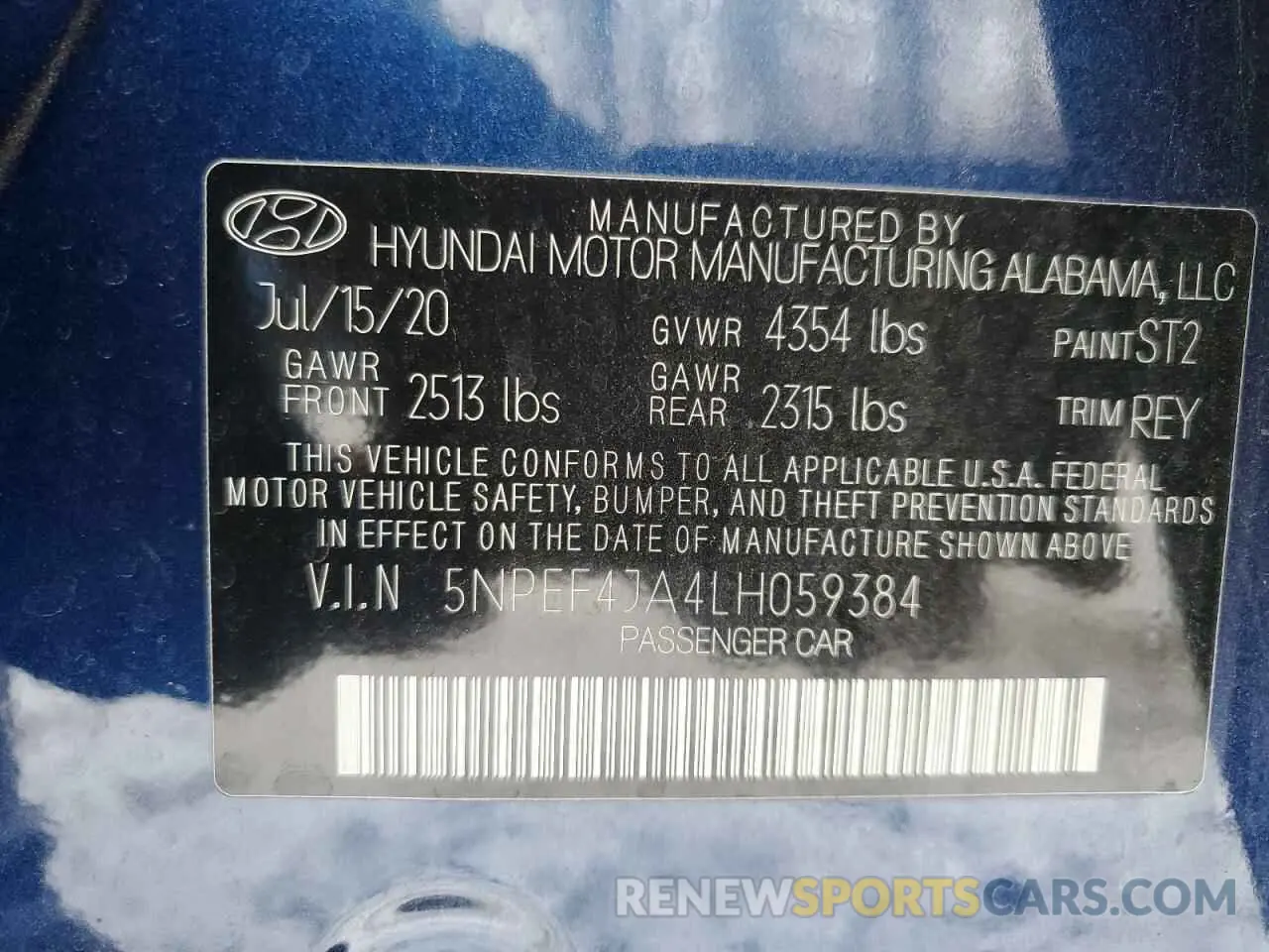 12 Photograph of a damaged car 5NPEF4JA4LH059384 HYUNDAI SONATA 2020